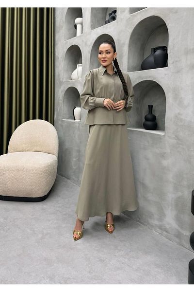 Cardella Premium Quality TNCL (λεπτό τζιν) Υφασμάτινο Κουμπί Λεπτομερής Κοστούμι δύο τεμαχίων Hijab ασορτί πουκάμισο Φούστα δύο τεμαχίων