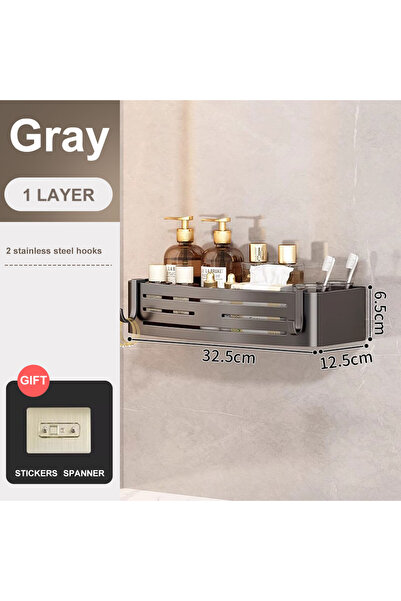 Choice B gray 1-2PCS Bathroom Corner Shelf with Plastic Hook Towel Bar No Dri...