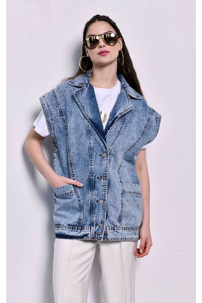 İLKCET MODA Vestă supradimensionată fără mâneci cu guler dublu