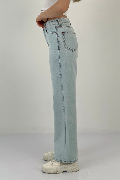 Miss Poem Blugi drepți pentru femei, cu picioare largi, pantaloni largi, albastru de gheață