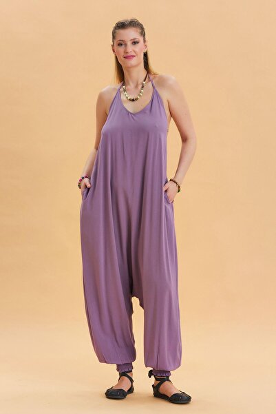 Los banditos Жіночий богемний комбінезон з еластичним поясом на шиї