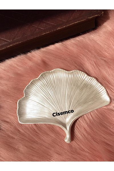 Çisem Leaf Look Pearlescent Oyster Decorative Jewelry Plate Presentation Tray Varnished.