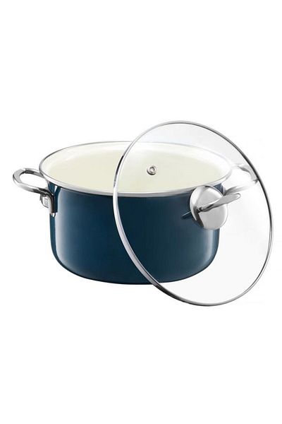 Emalia Olkusz 1907 Enamel pot with lid 16cm, 1.3L, turquoise, Optimum