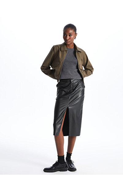 LC Waikiki Gerader Damenrock aus Leder mit schmaler Passform