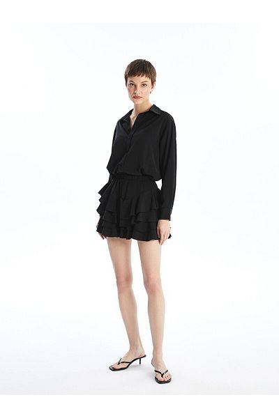 LC Waikiki Black Woven Katkat Mini Skirt with Leggings Bg82