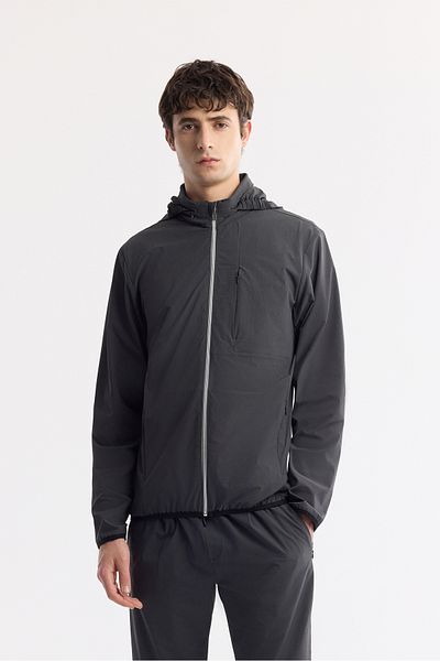 Avva Men's Anthracite Collar, Hooded Zippered Stand Collar Coat A51Y6052