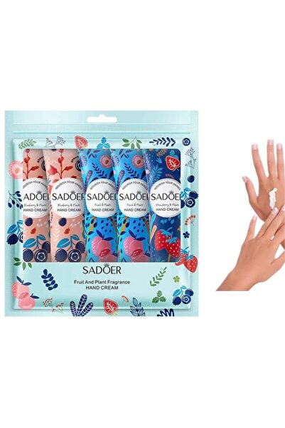 SADOER مجموعة كريم اليد من سادور مكونة 5 قطع مع مستخلص الفراولة - الخوخ - العنب ينعم ويرطب ويبيض اليدين