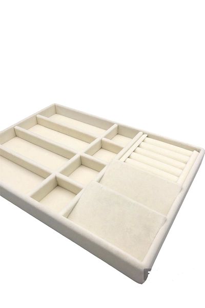 MeGass Dekor Οικιακής παραγωγής Helsinki Model Suede Coated Cream Color Multi Mix Συρταριέρα οργάνωσης κοσμημάτων