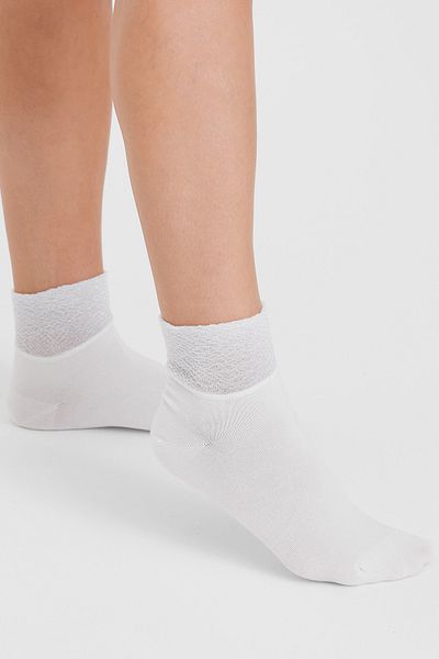 Forwena White Glittery Ankle Detailed Modal Seamless Women's Quarter Half Sock Socks