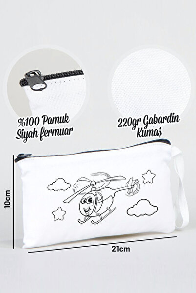 Pamusan Sevimli Helikopter Desenli Boyanabilir Kalemlik - 21x10 Boyutlarında - 10 Adet - Eğitici Aktivite