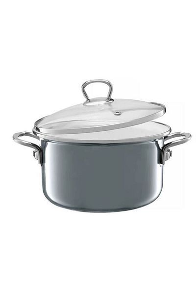 Emalia Olkusz 1907 Oala emailata cu capac 16cm, 1.3L, gri, Optimum