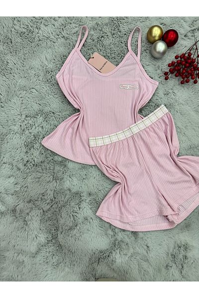 pijamaworld Ip Strap Shorts Waist Elastic Detail Pizzama Suit
