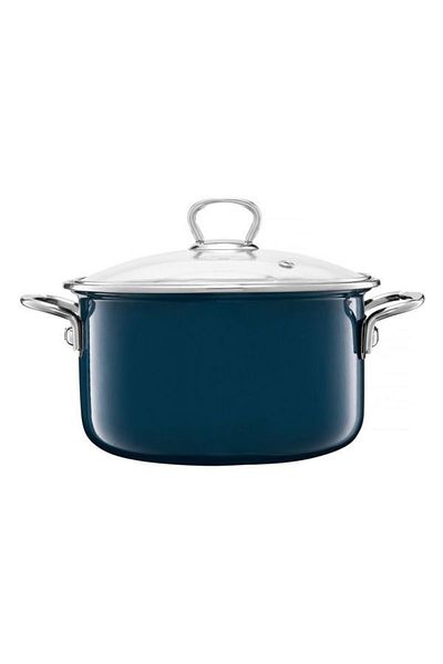 Emalia Olkusz 1907 Enamel pot with lid 22cm, 3.6L, turquoise, Optimum