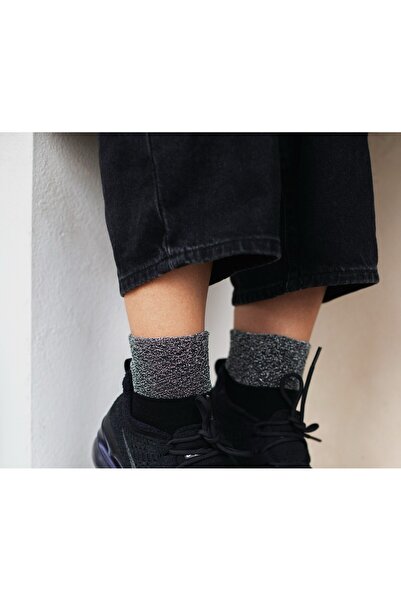 Forwena 2'li Paket Gümüş Ve Beyaz Sim Bilek Detaylı Modal Dikişsiz Kadın Quarter Yarım Soket Çorap