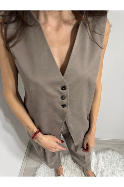 Butik In Shine Vizon Rengi Yelek Pantolon Takım