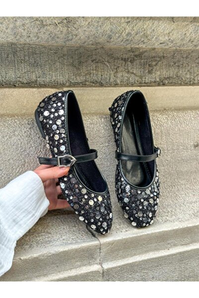 ERVANIN BUTİĞİ Siyah Gümüş (Sage) Kadın Babet