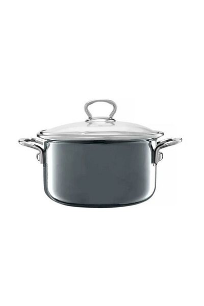Emalia Olkusz 1907 Enamel pot with lid 22cm, 3.6L, gray, Optimum