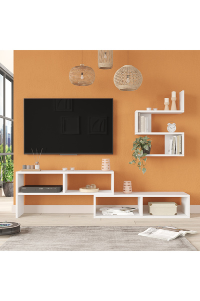 Yurudesign Joffrey Tv Ünitesi Tv Sehpası Raflı Beyaz JR1-W