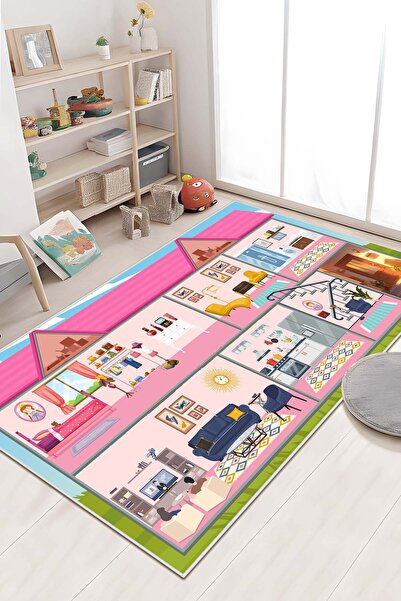 West Home Ev Temalı Makinede Yıkanabilir Kaymaz Taban Antibakteriyel Çocuk Oy...