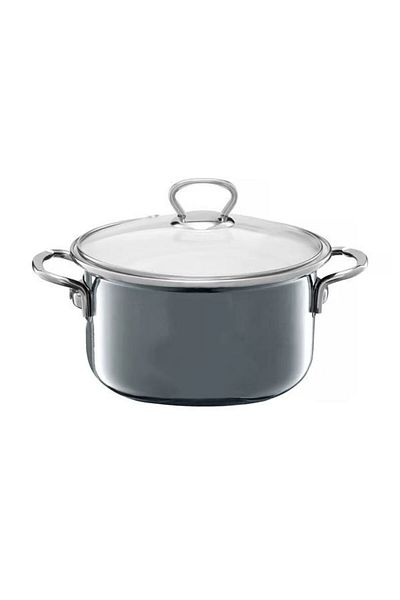 Emalia Olkusz 1907 Enamel pot with lid 22cm, 3.6L, gray, Optimum