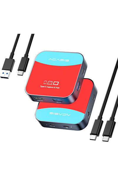 Acasis Type-C Kayıt Cihazı ve HUB, Type-C IN & Type-C OUT, HDMI Out, 2xUSB 3.0, 3,5mm AUX, iPhone