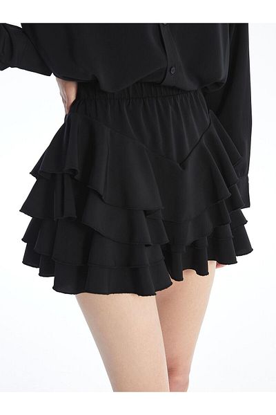 LC Waikiki Black Woven Katkat Mini Skirt with Leggings Bg82