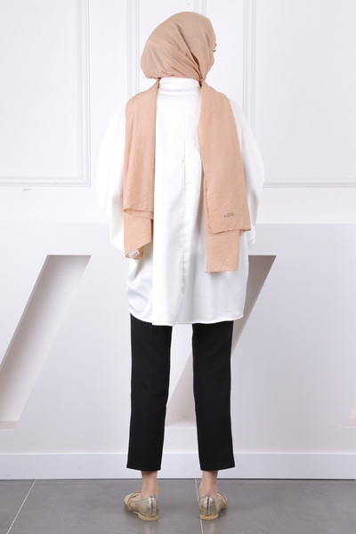 İmajButik Krem Kolyeli Oversize Saten Gömlek