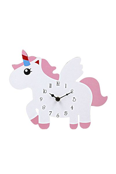 BM GİFT DESİGN Wall clock for children's room, 25x30 cm, white unicorn pattern