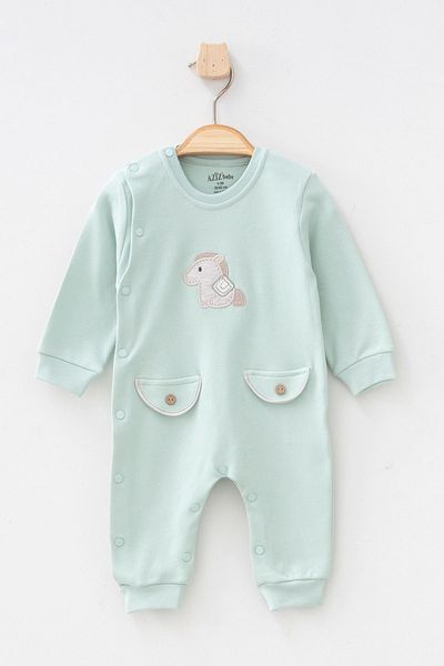 Aziz Bebe Baby Boy Snap Fastener Horse Embroidered Jumpsuit 0 Month - 6 Months
