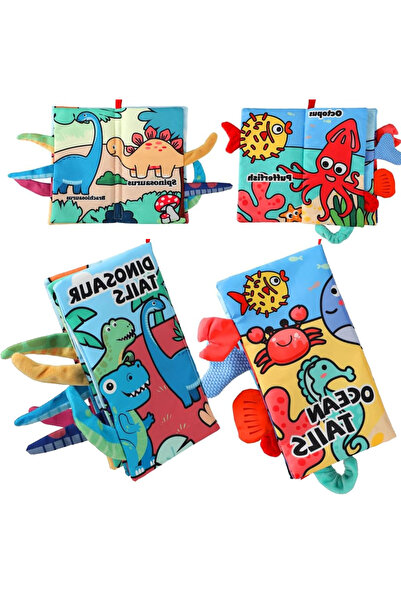 Yelajoy 2 Pack Baby Crinkle Books,Safety Hanging Belt,dinosaur and ocean theme,Toys for Babies 6-12 Months