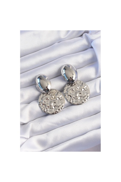 Skygo Brass Silver Color Oval Crushed Plate Earrings - Tj-Bkp9234