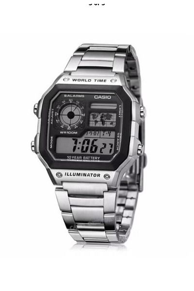 Casio كاسيو ساعة يد رقمية للشباب AE-1200WHD-1A - قياس 42 مم - لون فضي للرجال