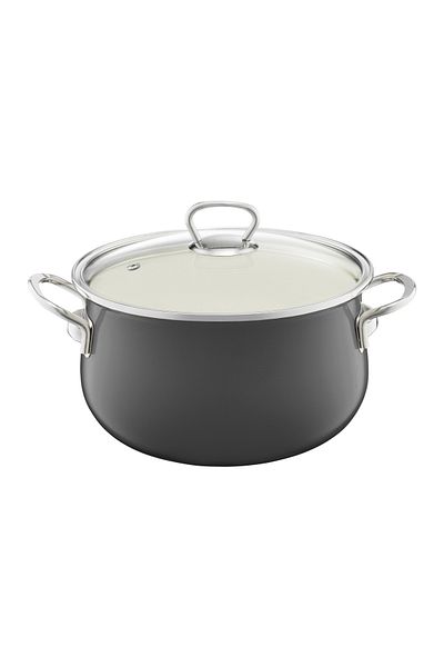 Emalia Olkusz 1907 Enamel pot with lid 20cm, 2.6L, gray, Optimum