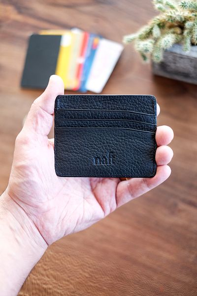 naft Burana Genuine Leather Unisex Black - Double Sided Card Holder (with Keyring Gift)