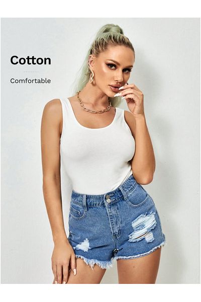 ROSAMİNA 95% Cotton Flexible Fabric White Women's Tank Top