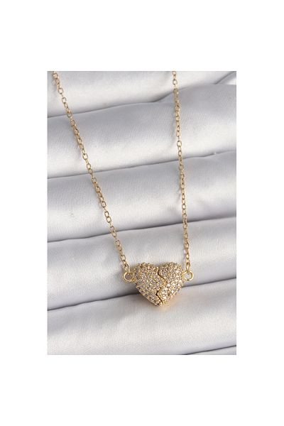 Skygo 316L Steel Gold Color Chain Zircon Stone Magnet Heart Model Women's Necklace - Tj-Bko9728
