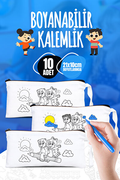 Pamusan Uçan Kalem Boyanabilir Bez Kalemlik - 10 Adet- 21x10cm Boyutlarında -...