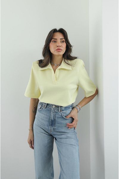 Havoş Tricou căptușit cu gât polo galben deschis