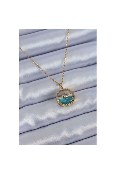 Skygo 316L Steel Gold Color Whale Figure Crystal Stone Women's Necklace - TJ-BKO7657
