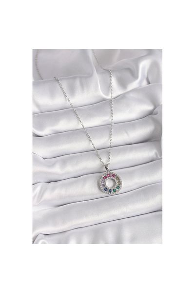 Skygo 316L Steel Silver Color Chain Colorful Zircon Stone Medallion Model Women's Necklace - Tj-Bko9489
