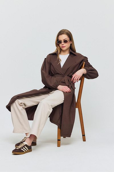 Rays 4579A Belted Elastic Sleeve Trench Coat and Brown