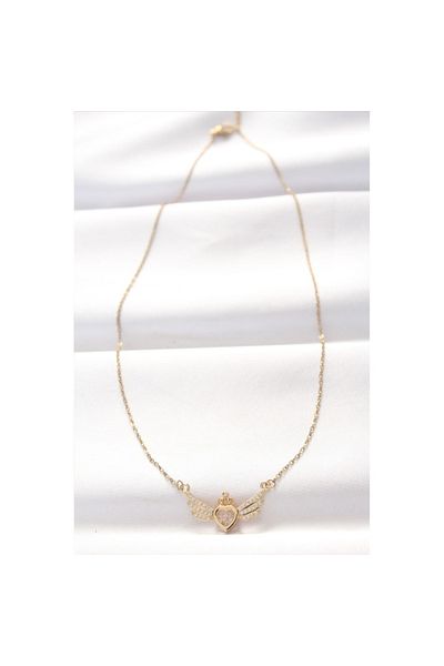 Skygo 316L Steel Gold Color Zircon Stone Heart Wing Necklace - Tj-Bko8516