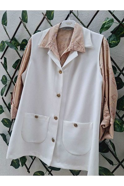 MODA Gold Buttoned Hijab with Matching Detailed Vest