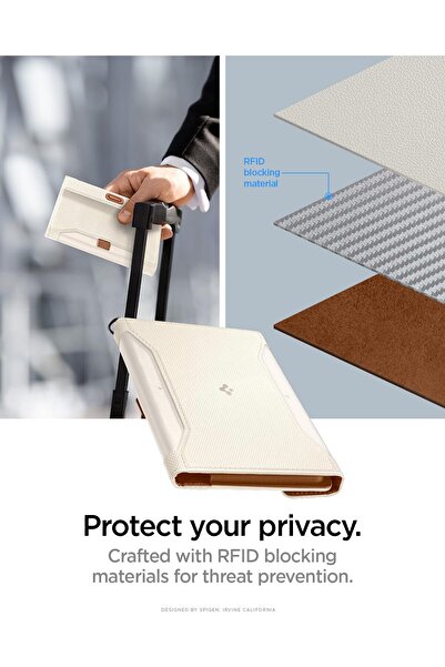 Spigen Passport Holder RFID Korumalı Seyahat Çantası Pasaport Cüzdan Dune Beige - AFA08348