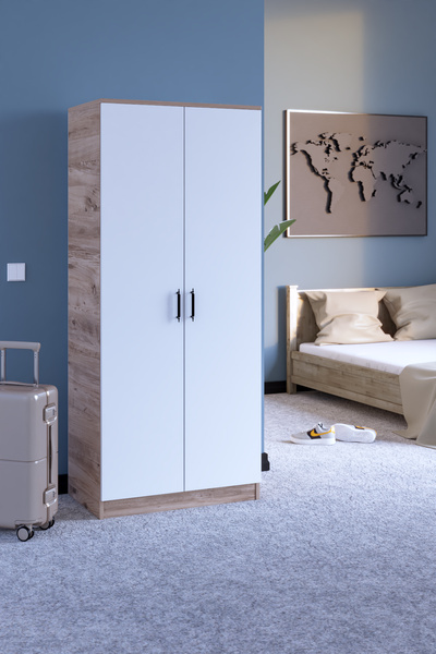 Gubimo Abete-2 Kapılı Geniş Gardırop - Atlantik Çam/Beyaz