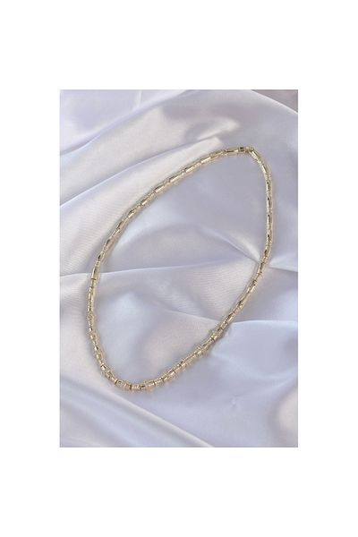Skygo Vip Series Brass Gold Color Zircon Stone Detailed Serenay Necklace - Tj-Bko8841