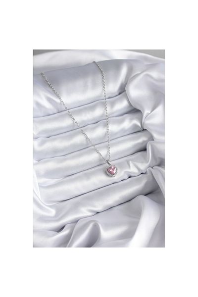 Skygo Pink Zircon Stone 316l Silver Colored Women's Necklace - Tj-bko7853