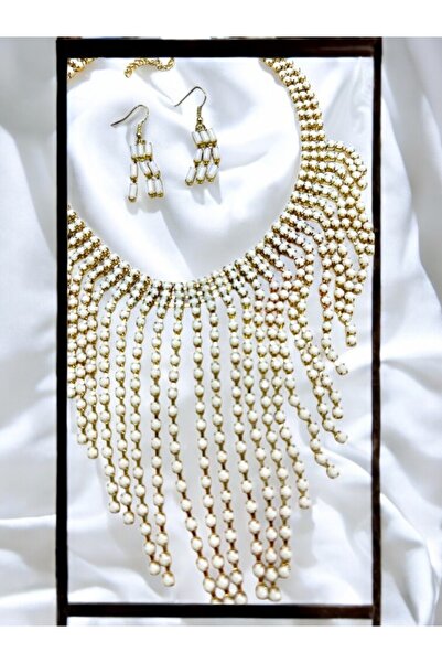 PETEK AKSESUAR Franjed Dangle Necklace Earring Set