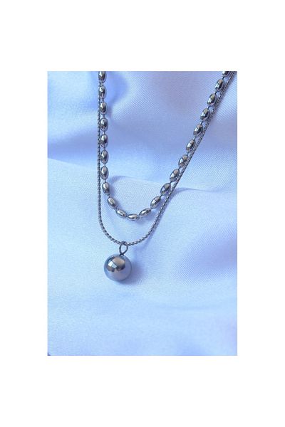 Skygo 316L Steel Double Chain Silver Color Ball Model Necklace - Tj-Bko8881
