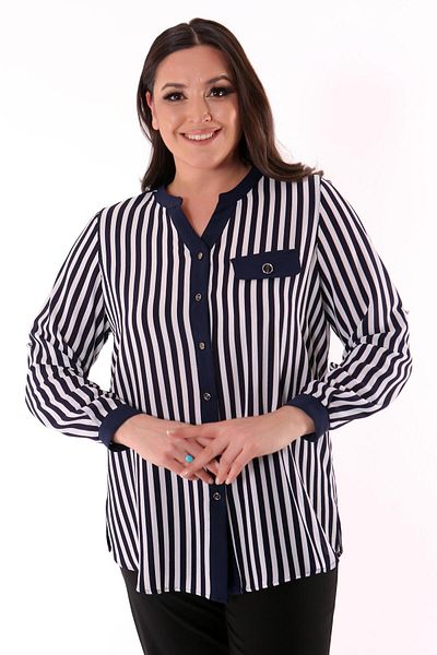 Metpoint Large Size Navy Blue Striped V-Neck Shirt